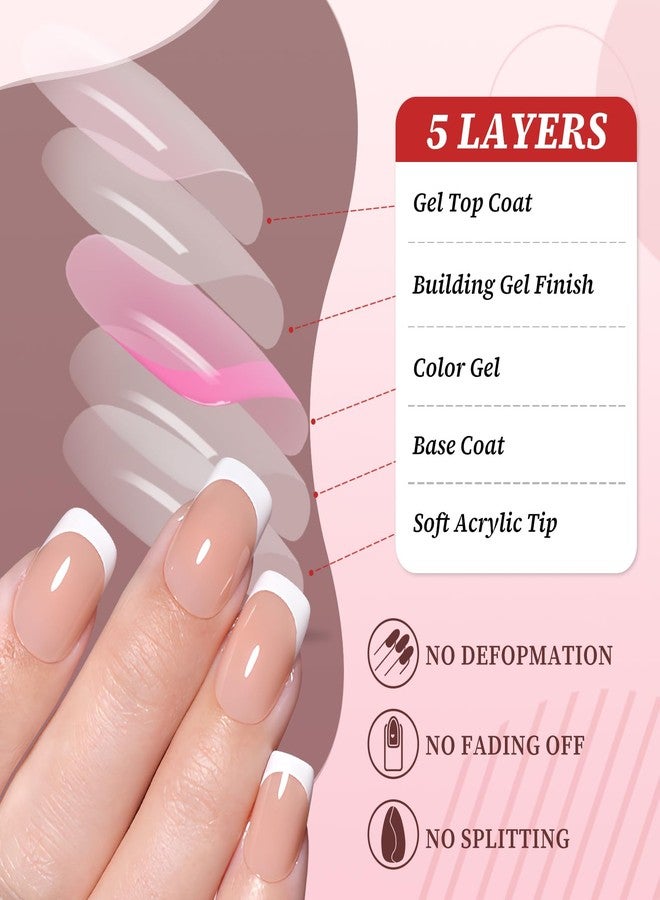 LuckForever 240pc White French Tips Press on Nails Square Fake Nails Kit, Extra Short Nails Press ons French Tip Acrylic Nails Coffee Glue ons Nails Short Stick on Nails Women Artificial False Fingernail Tabs - Image 5